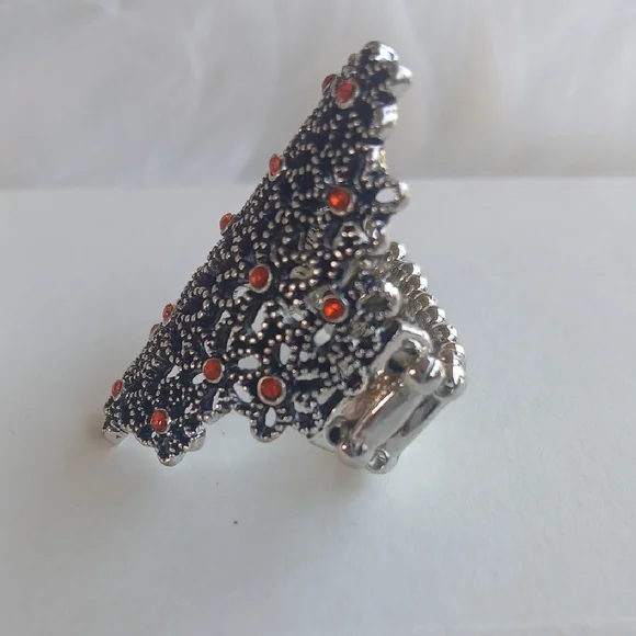 Paparazzi Silver and Orange Floral Ring Strech - Picture 5 of 11